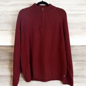 Tommy Bahama XL Mens 1/4 Zip Sweater Pullover Red Maroon Cotton‎ Knit Casual
